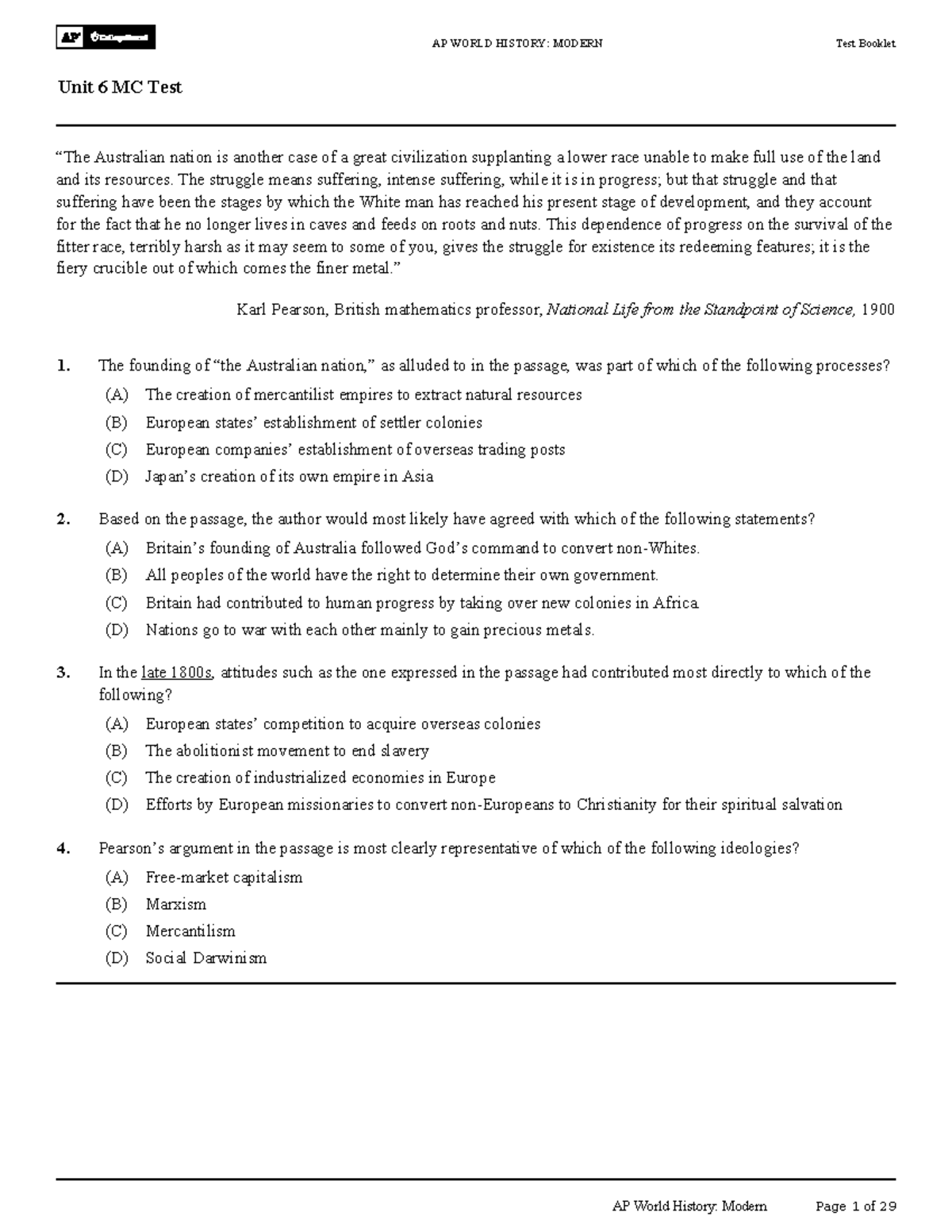 AP World History: Modern Unit 6 MC Test - Studocu