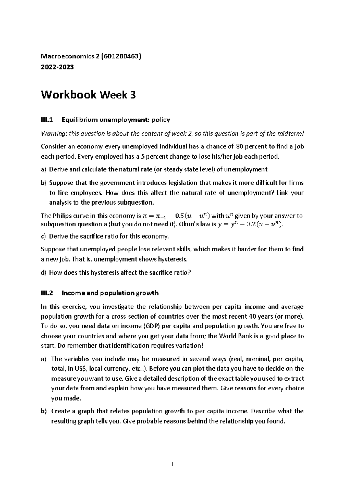 Macroeconomics 2 (6012B0463) Workbook Questions - Week 3 Analysis ...
