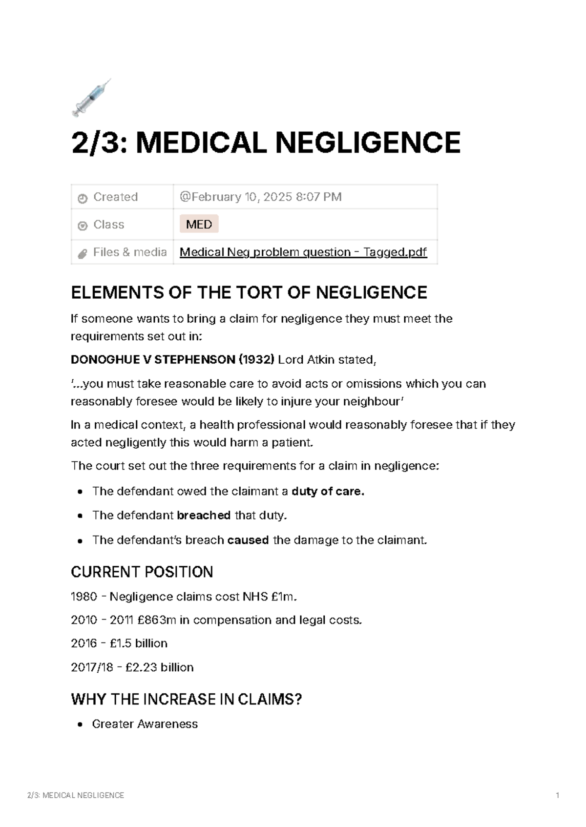 MED 101: Understanding Medical Negligence and Duty of Care - Studocu