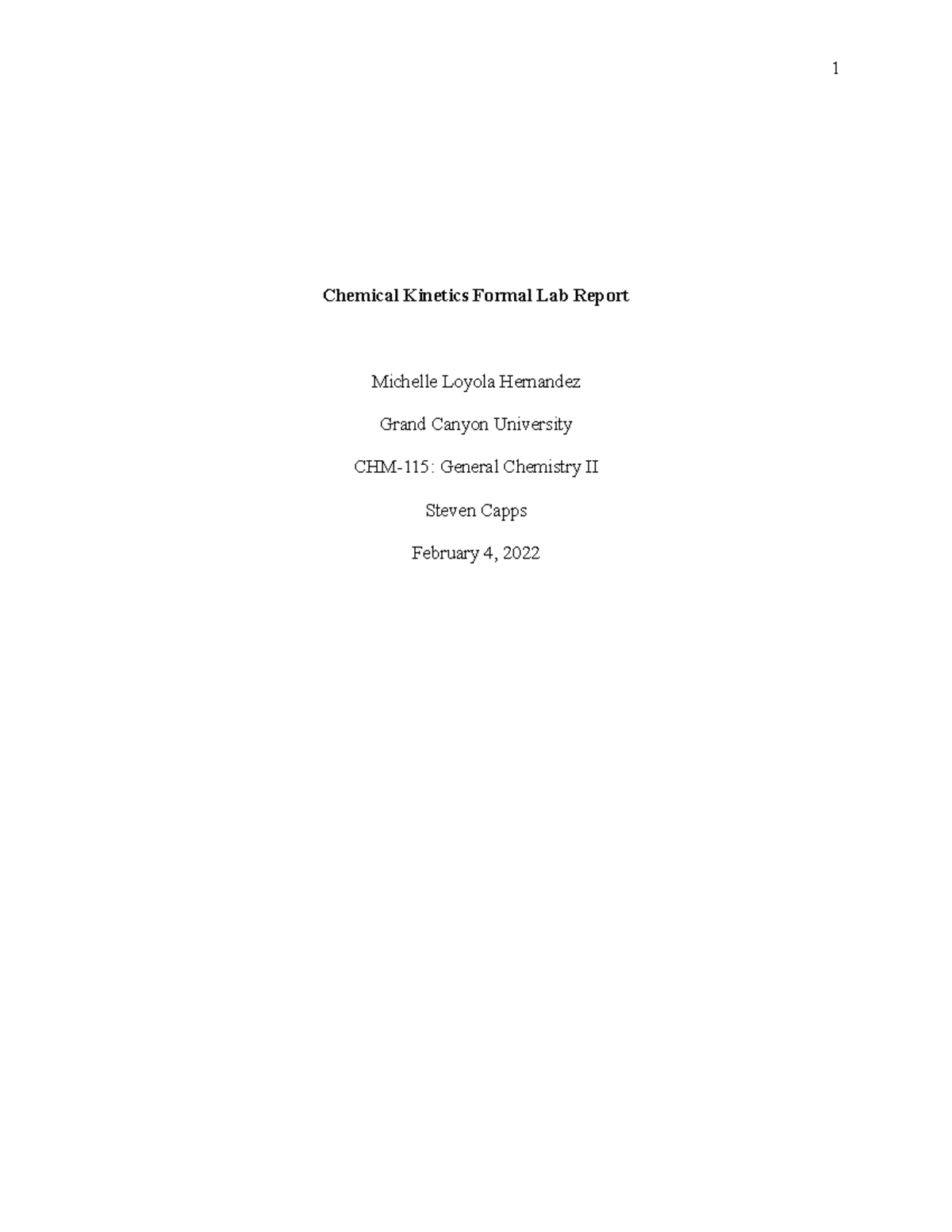 CHM-115: Chemical Kinetics Final Lab Report on CV and NaOH Reaction ...