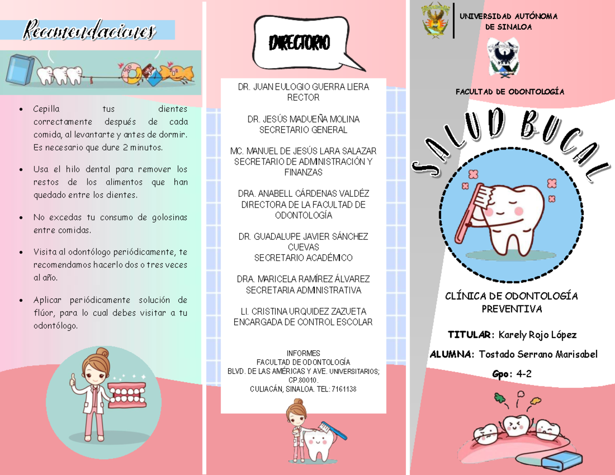 Triptico Higiene Bucal Promocion de la Salud - UNIVERSIDAD AUTÓNOMA DE