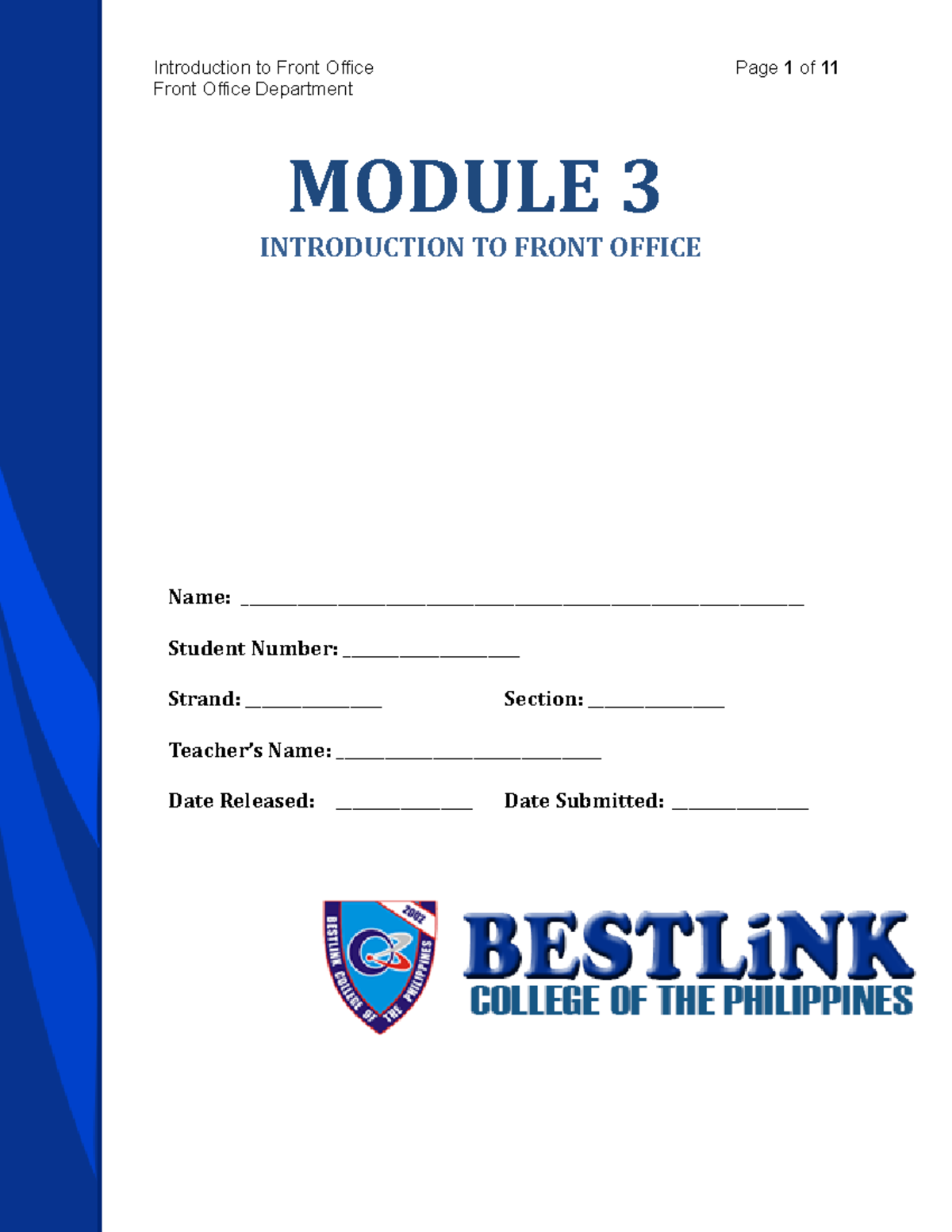 Module 3 - Understanding the Front Office Department in Hotels - Studocu