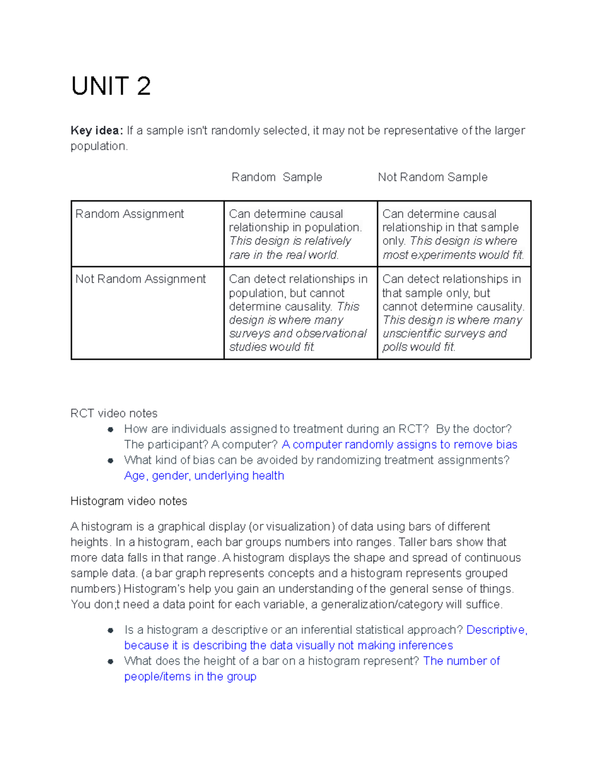 UNIT FOUR - HW and Lecture notes for Unit 4 - Dr. Begg