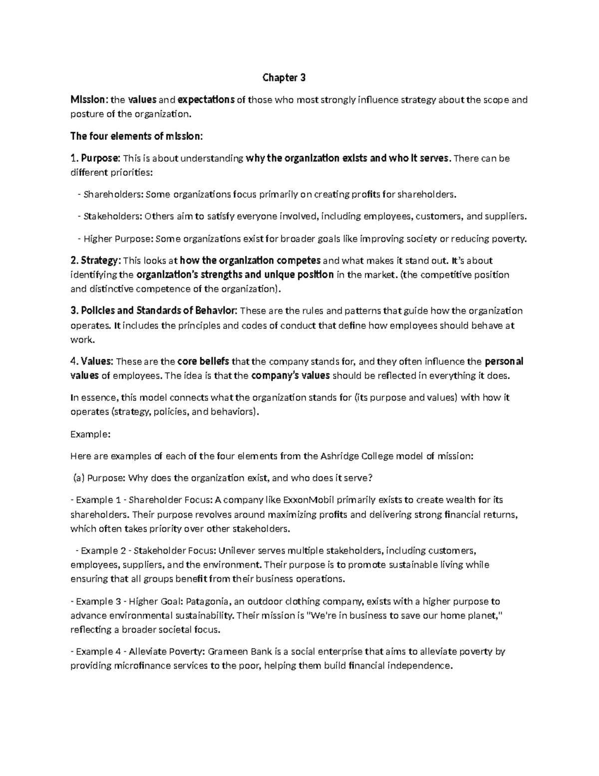 Chapter 3 - ACADEMIC - Chapter 3 Mission: the values and expectations ...