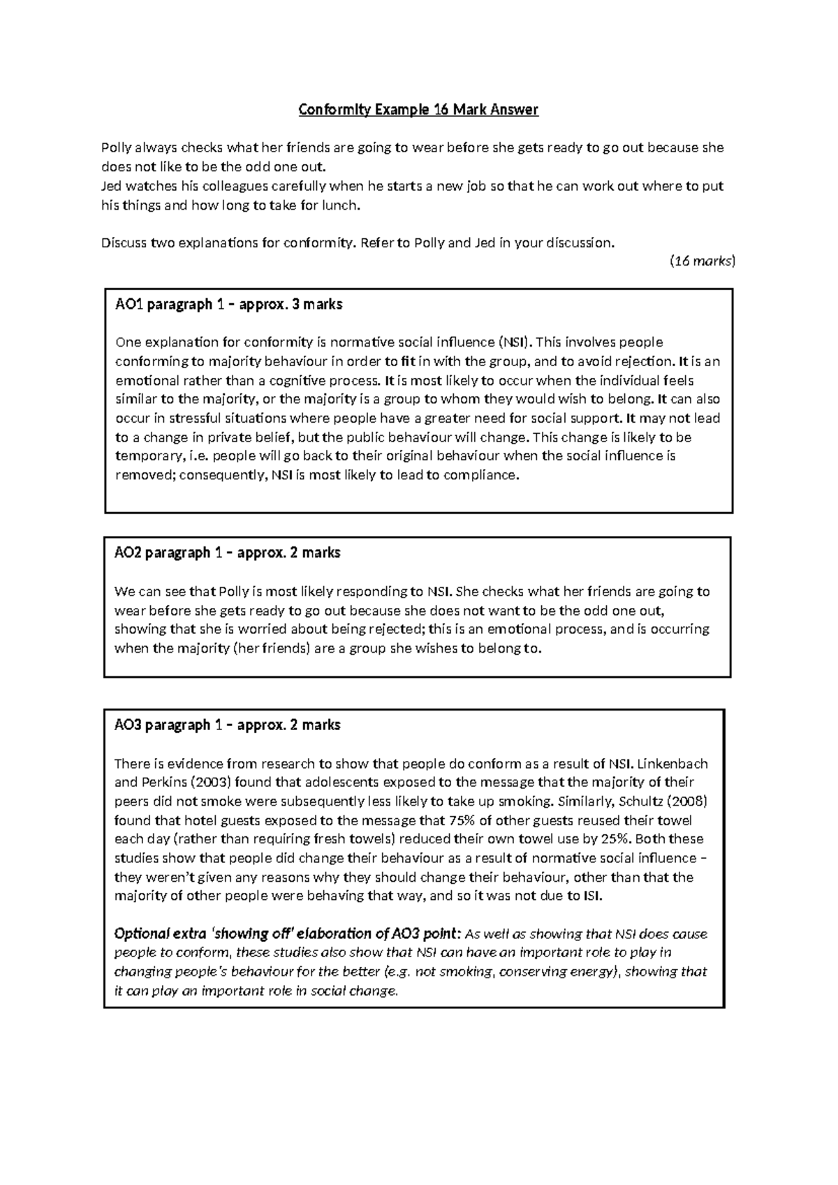 Conformity Example 1: 16 Mark Answer on NSI and ISI - Studocu