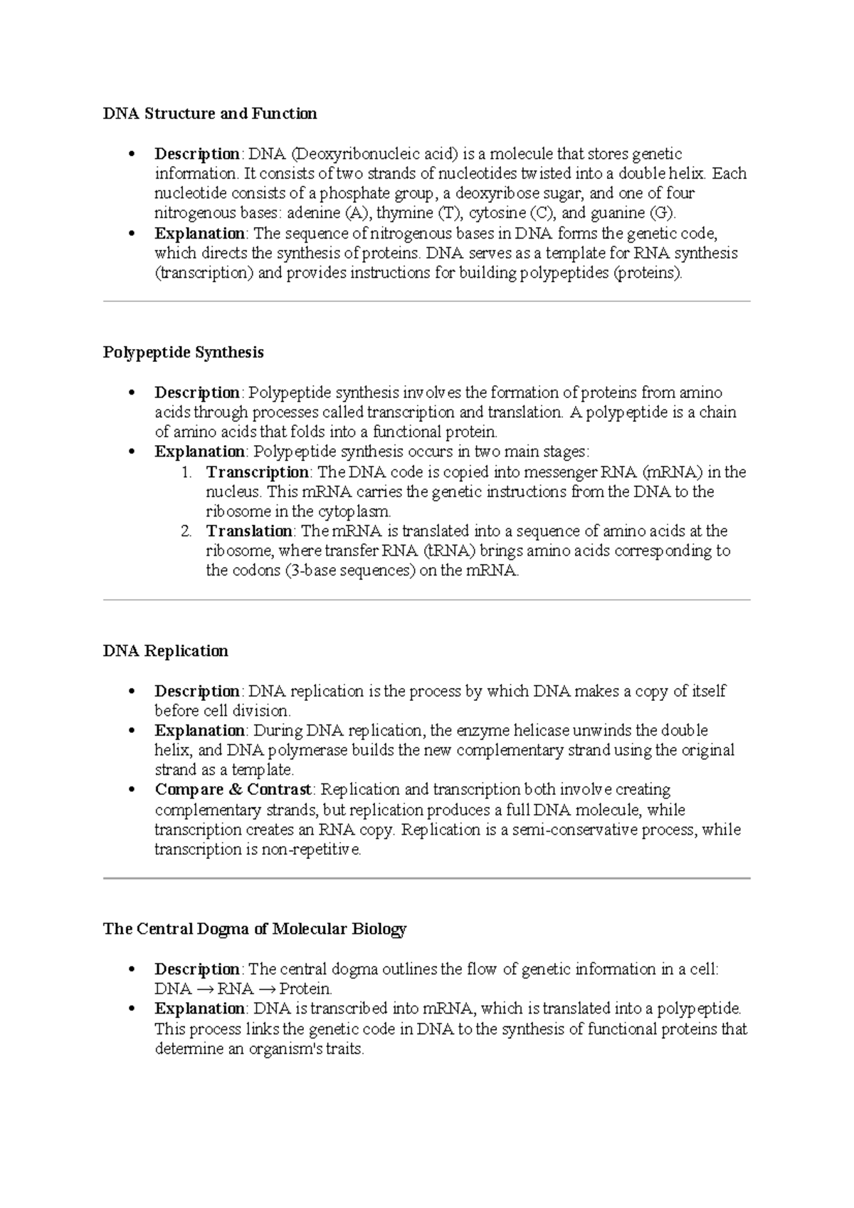 Biology Notes: DNA Structure, Function, and Gene Expression Overview ...