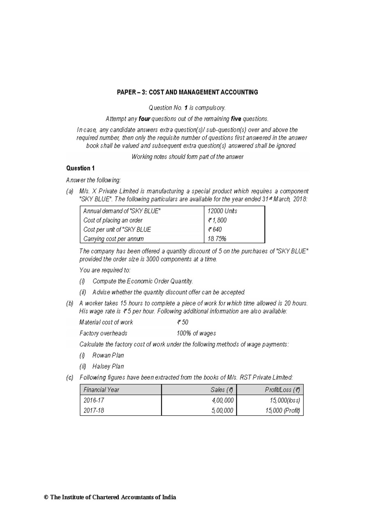 Intermediate Exam Paper 3: Cost & Management Accounting - May 2018 ...