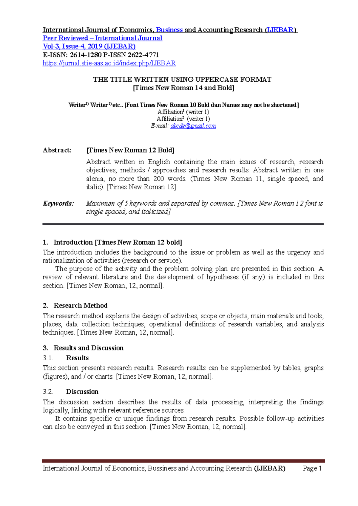 IJEBAR Template: Formatting Guidelines for Research Submission - Studocu