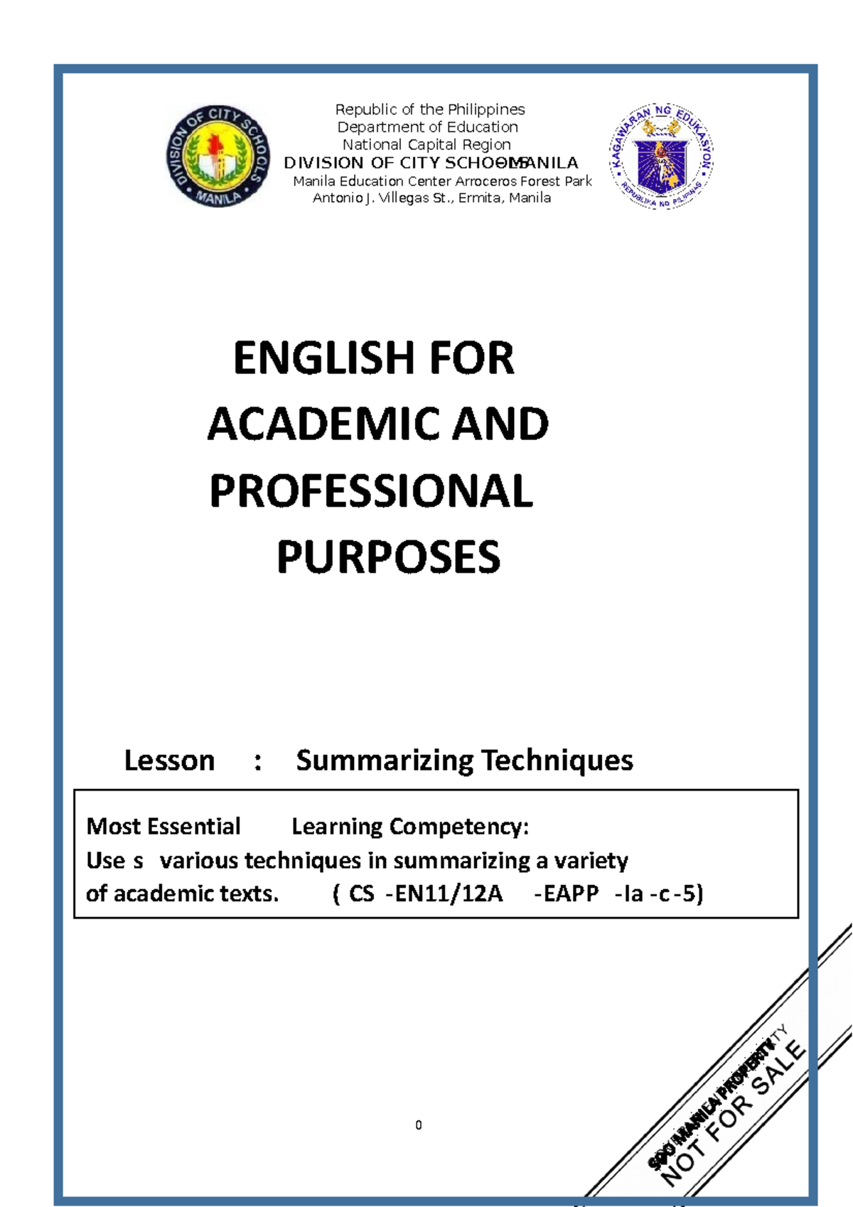 Summarizing Techniques for Academic Texts (CS - EN11/12A - EAPP - Ia -c ...