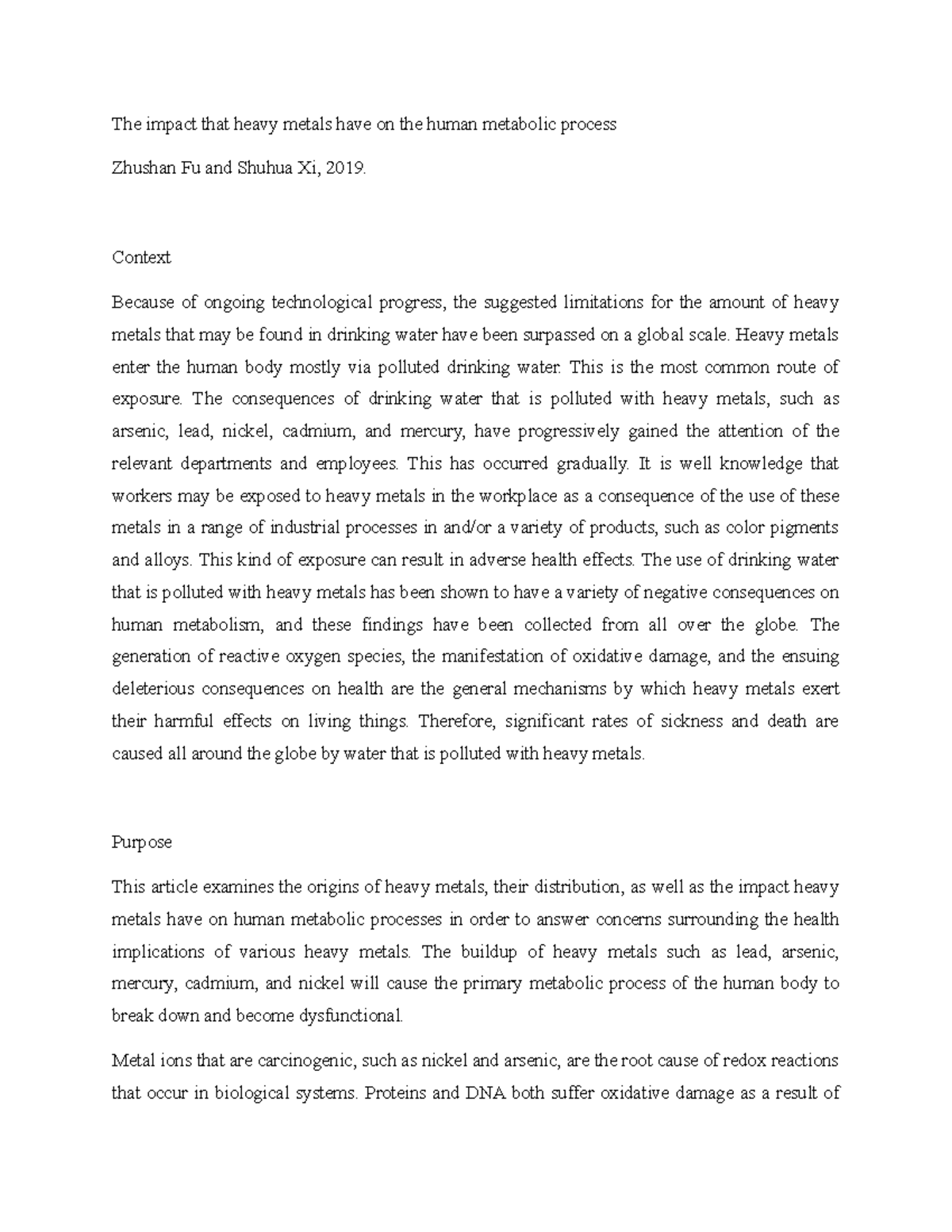 Summary 2 - example of summarizing. - The impact that heavy metals have ...