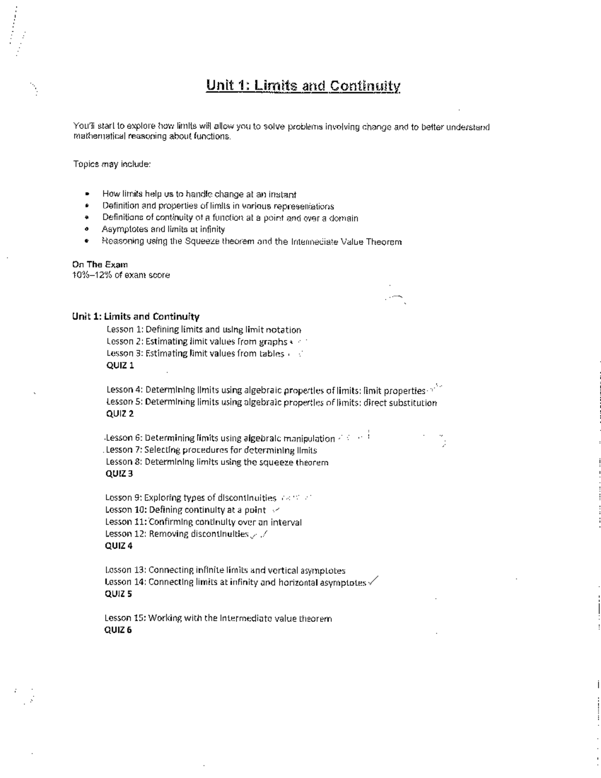 Calc 1 notes studocu - Summary Calculus for the Life Sciences I - Unit ...
