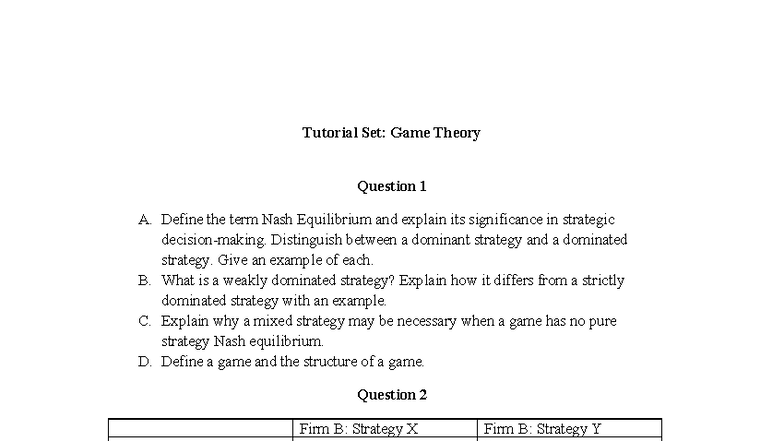 Tutorial Set 3: Game Theory Concepts & Strategies Explained - Studocu