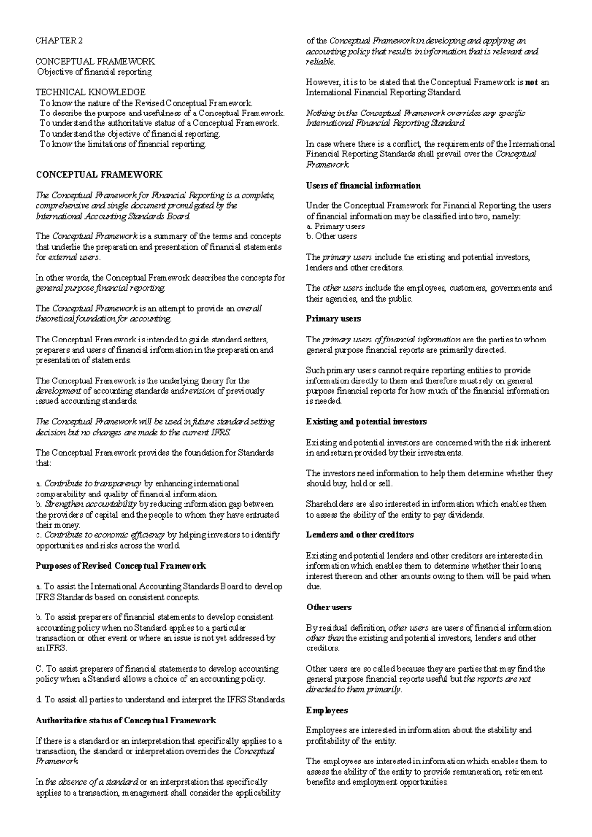 Cfas-chapter-2 - CFAS - CHAPTER 2 CONCEPTUAL FRAMEWORK Objective of ...
