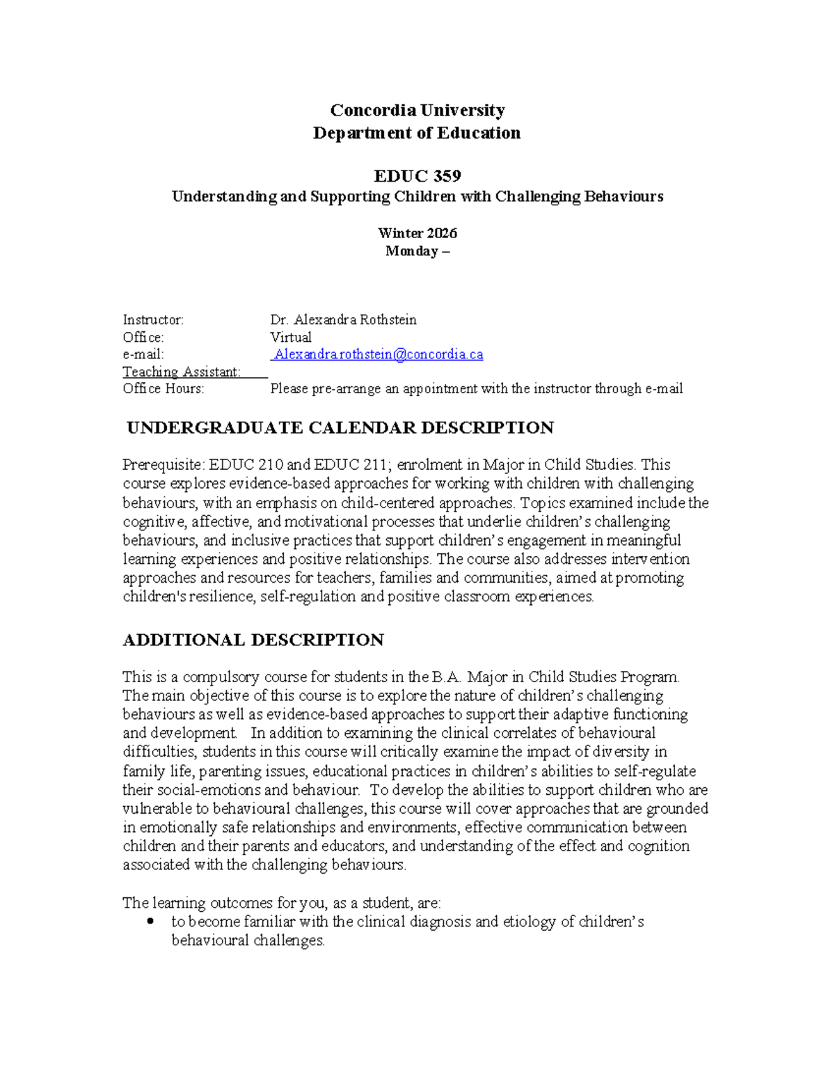 EDUC 359 W26 Syllabus: Understanding & Supporting Challenging ...