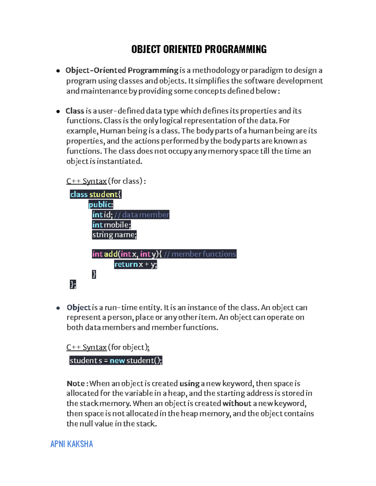 Object oriented programming notes in C++ by CSE student polymorphism ...