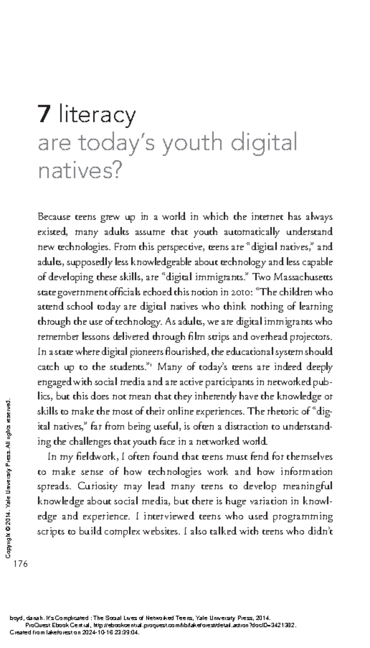 Analysis of Digital Literacy and Inequality in Teens (LIT190) - 176 7 ...