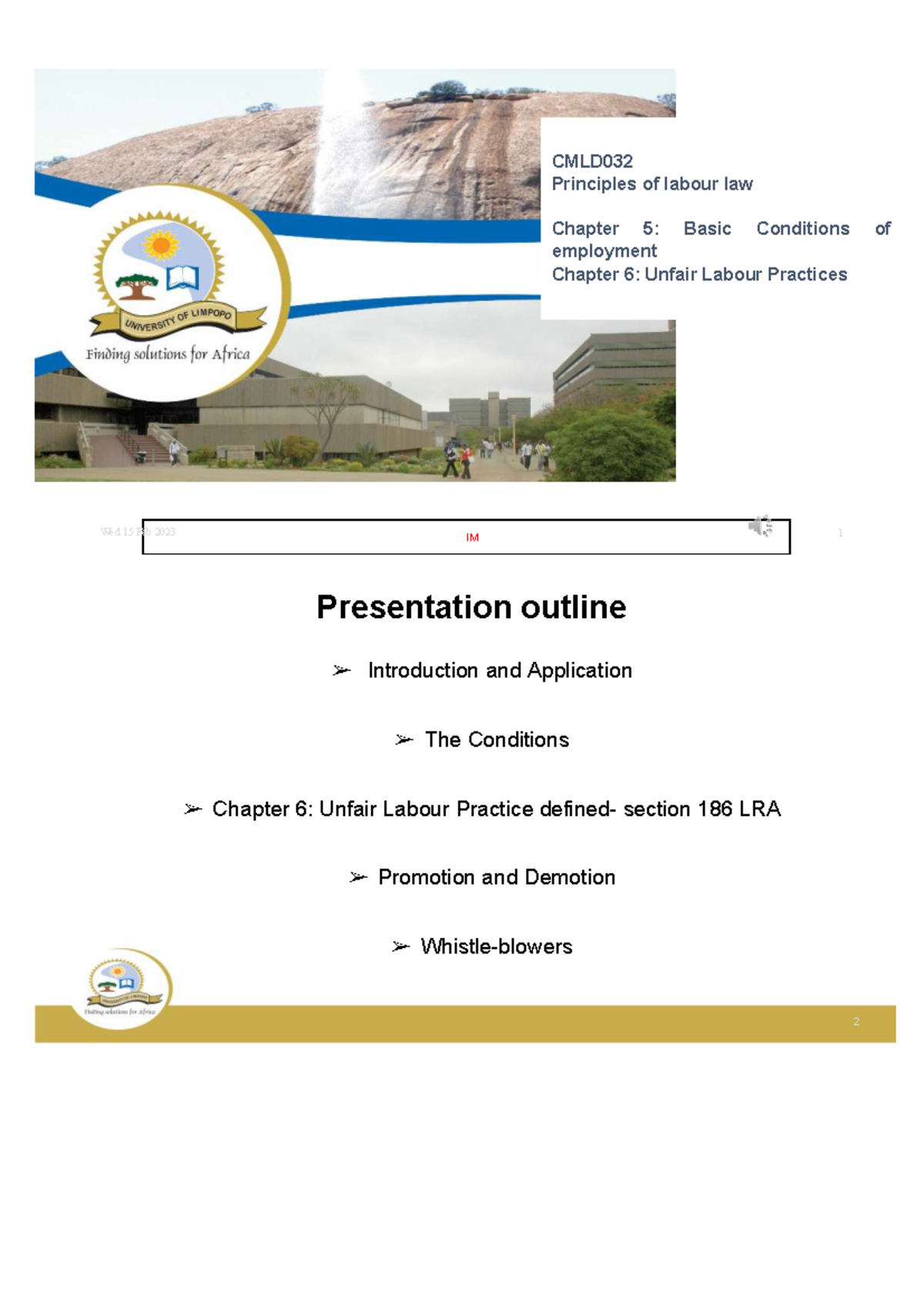 Cmld032 Labour Law Principles Basic Conditions Unfair Practices