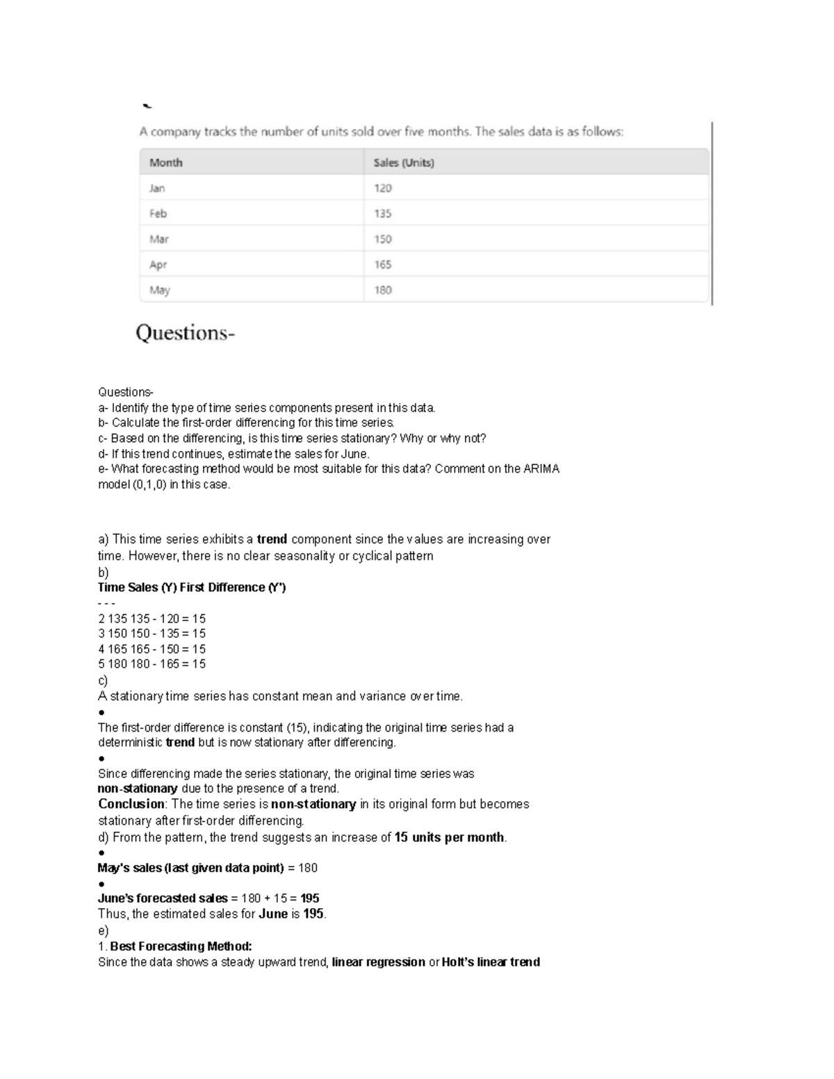 Time Series Analysis - Questions- a- Identify the type of time series ...