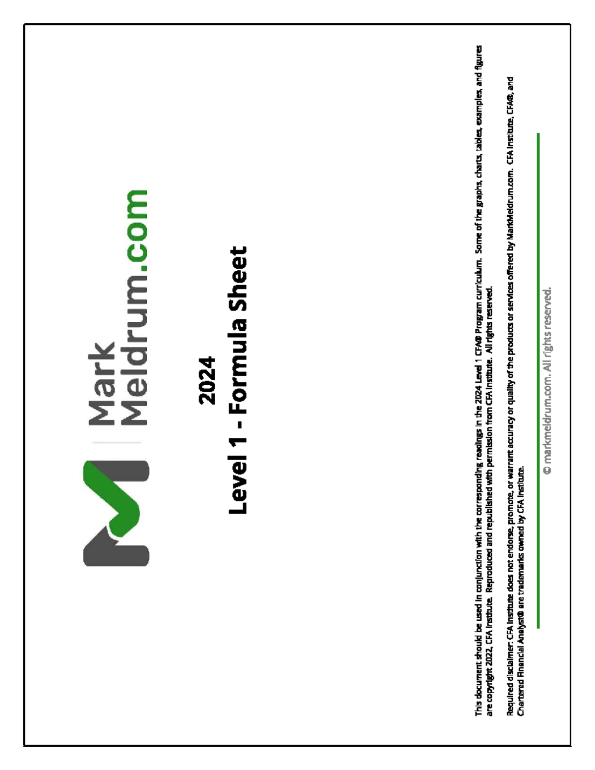 MM 2024 Level 1 Formula Sheet for Quantitative Methods - Studocu