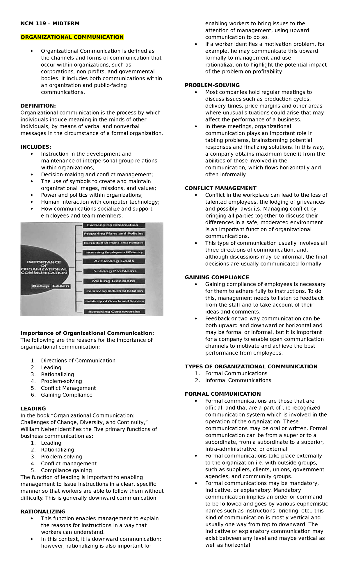 NCM 119 MIDTERM NOTES ON ORGANIZATIONAL COMMUNICATION - Studocu