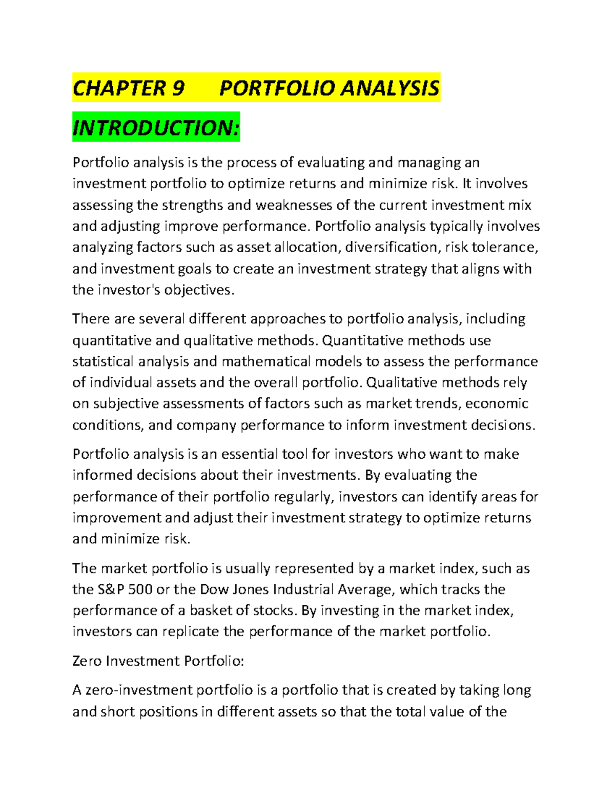 Chapter 9: Portfolio Analysis - Insights & Strategies (Part 1) - Studocu