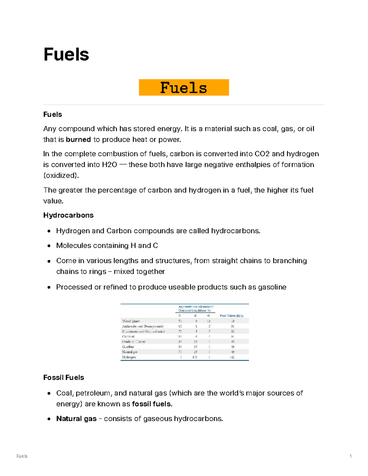 Fuels - Study Notes for Engineering Chemistry (ENG 101) - Studocu