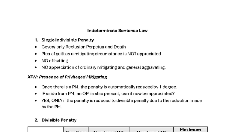 Indeterminate Sentence Law 1: Key Concepts and Rules - Studocu