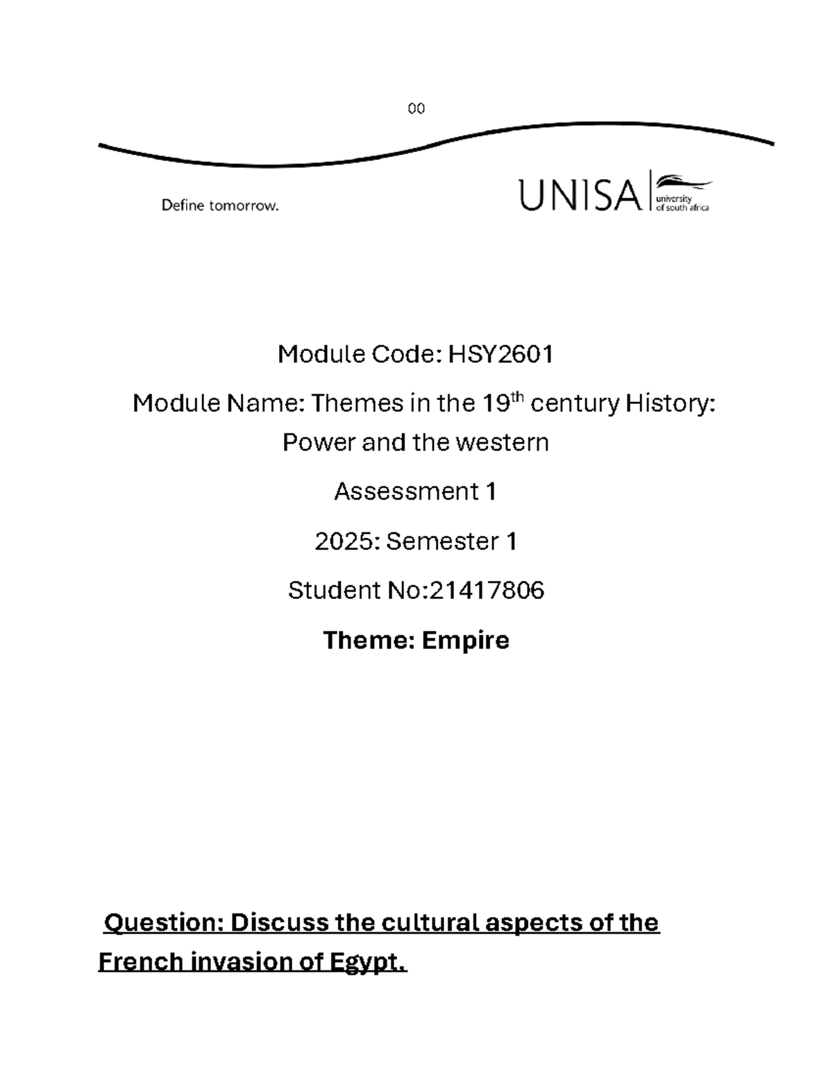 Prince HSY2601 Assignment 1 (1) 250402 192618 - 00 Module Code: HSY ...