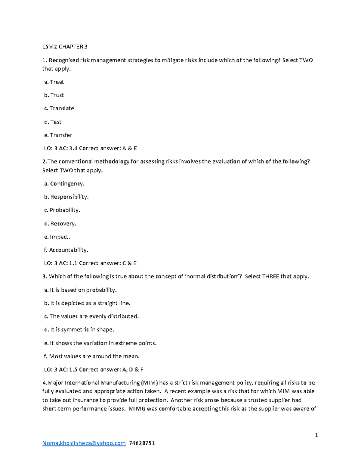 L5M2 Revision Practice - Chapter 3: Risk Management Strategies - Studocu