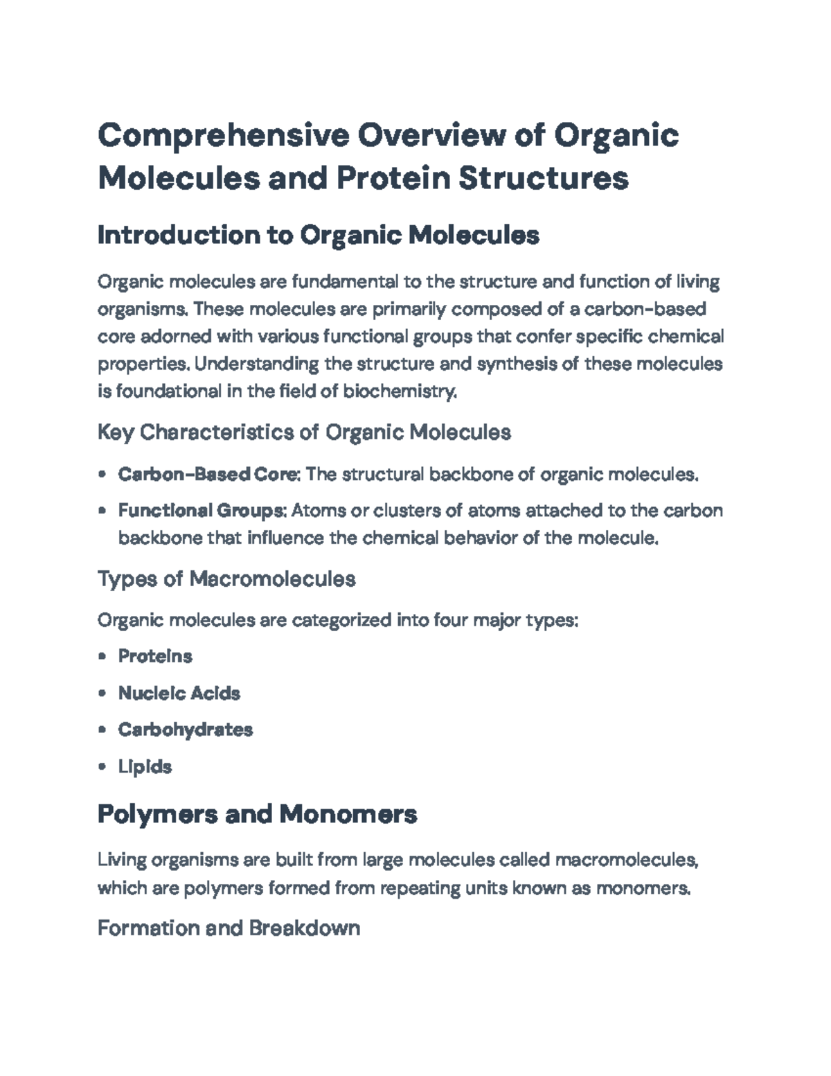Comprehensive Overview of Organic Molecules & Protein Structures ...