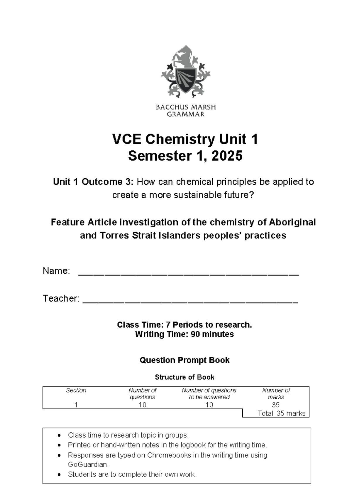 VCE Chemistry Unit 1 AOS3: Sustainable Practices in Aboriginal ...