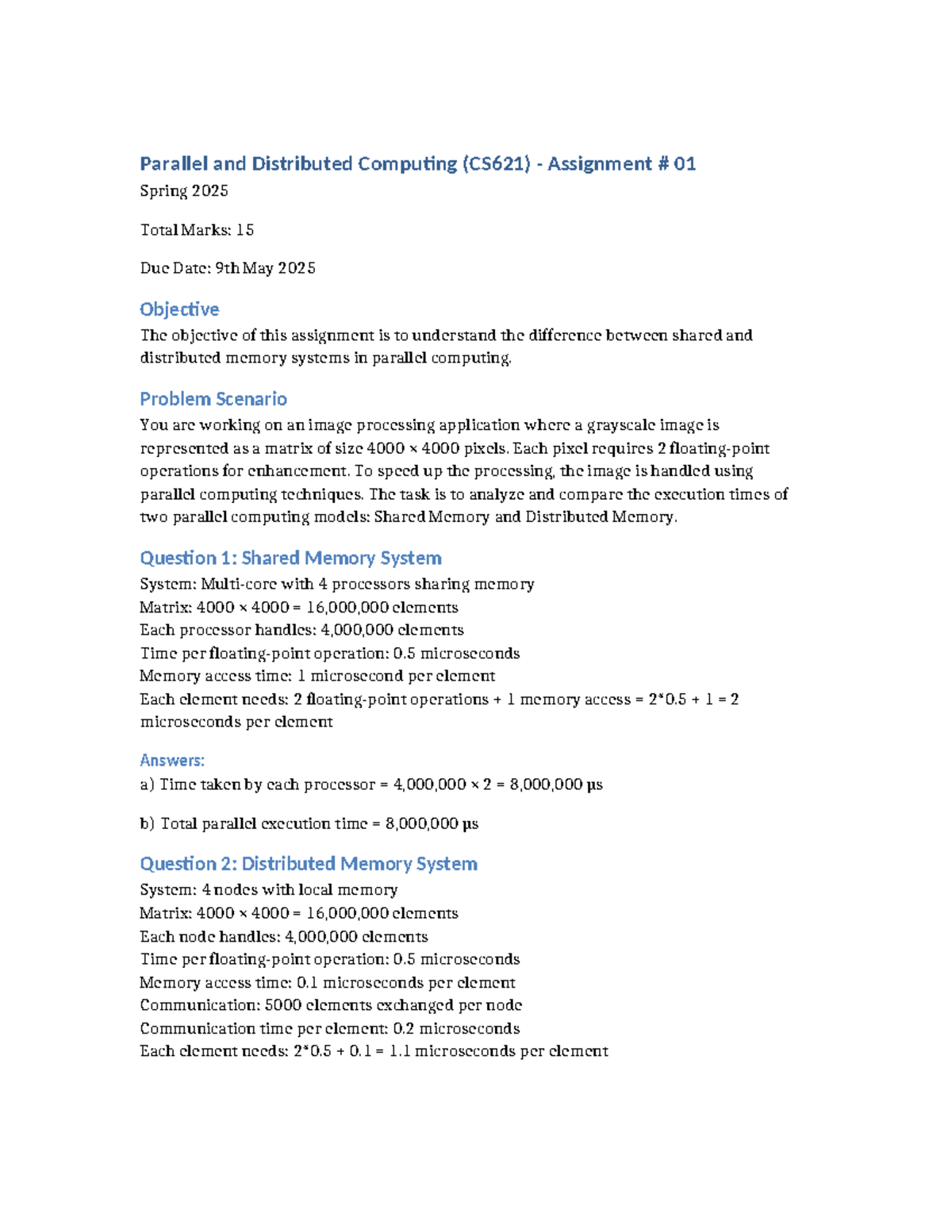 CS621 Assignment 01: Analyzing Shared vs Distributed Memory Systems ...