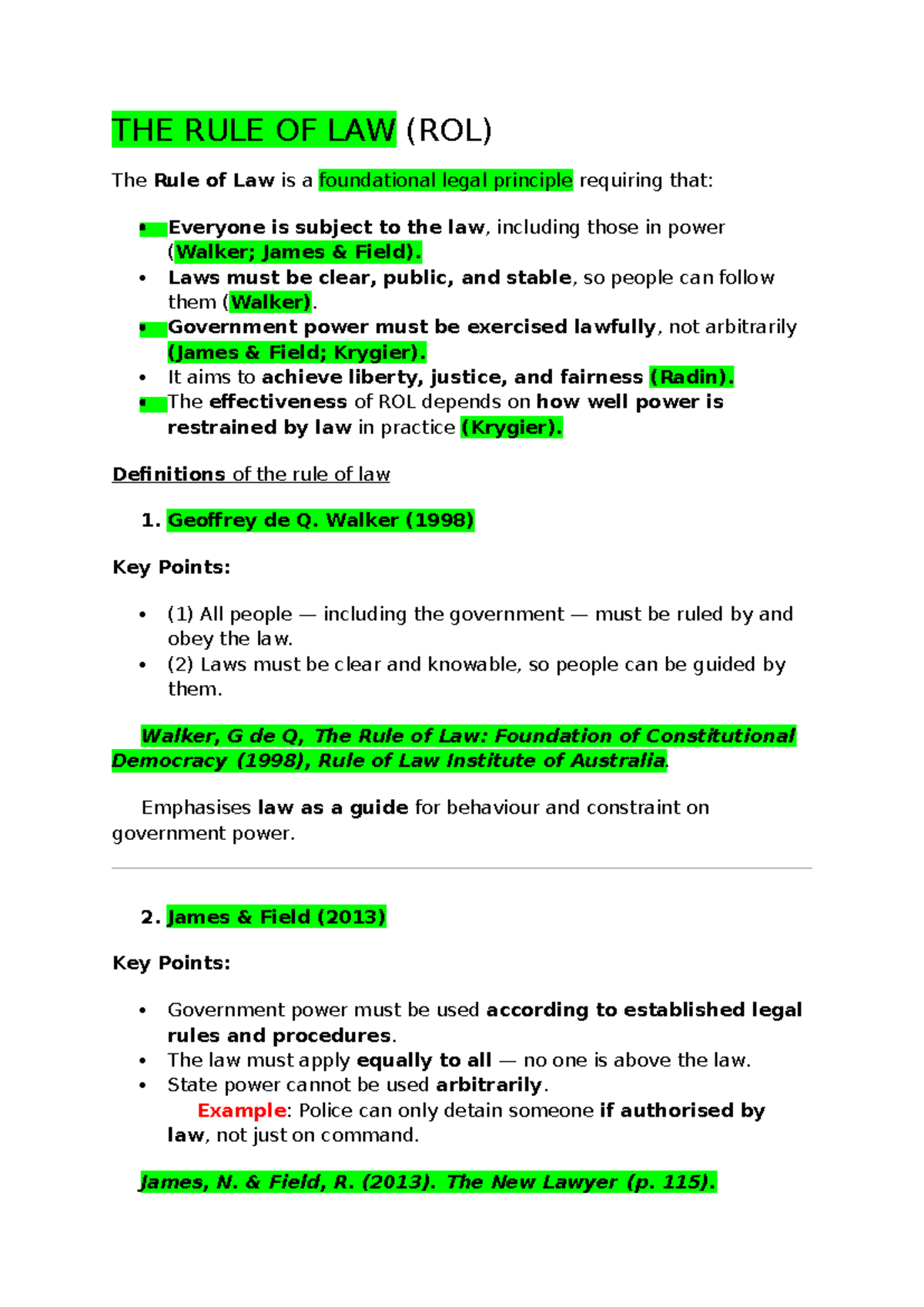 THE RULE OF LAW (ROL) Exam Summary Notes - Studocu