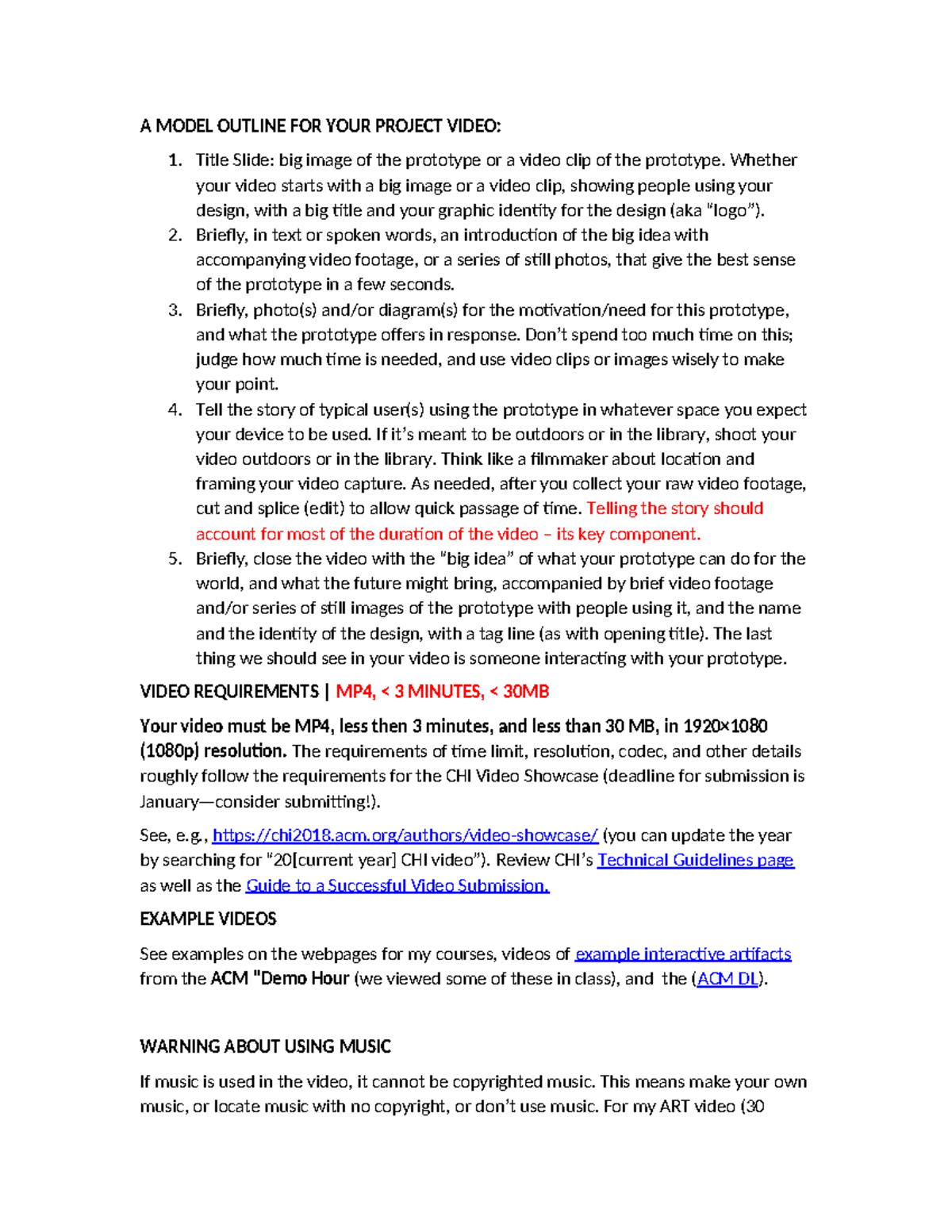 Notes for making project videos - A MODEL OUTLINE FOR YOUR PROJECT ...