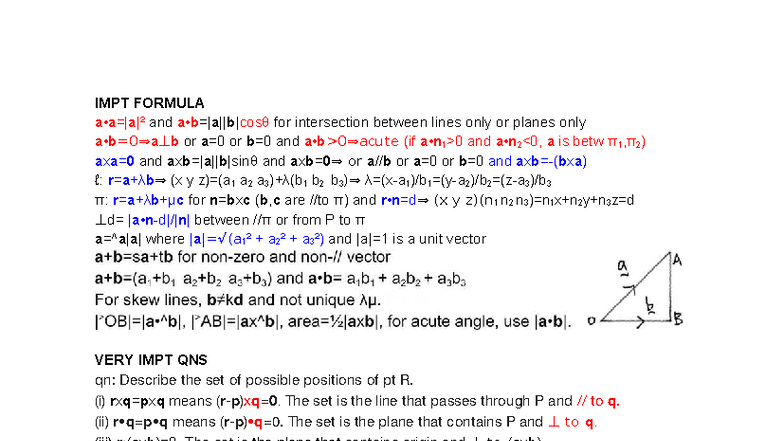 D4: VI, II, III - Important Formulas for Line and Plane Intersections ...