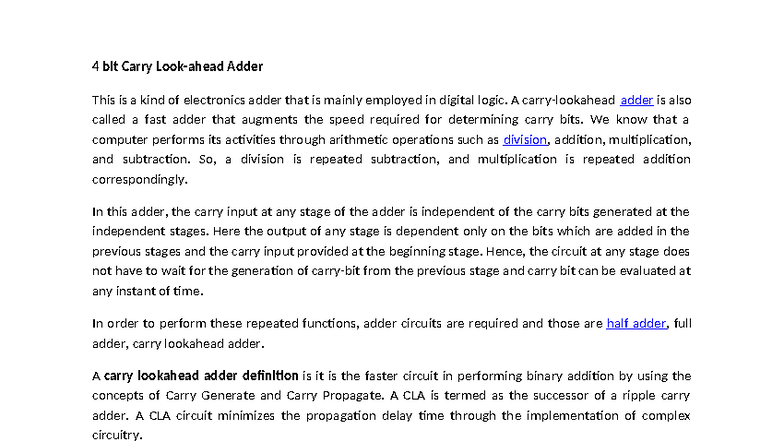 4-Bit Carry Lookahead Adder: Design & Applications - Studocu