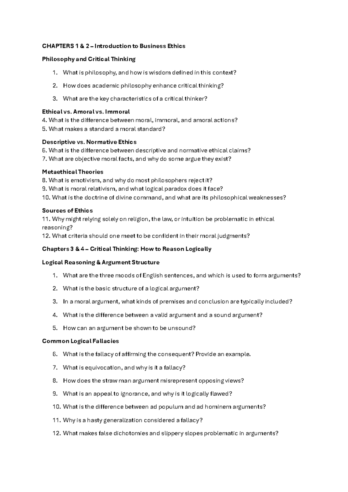 Business Ethics Questions: A Comprehensive Study Guide (BUS 101) - Studocu