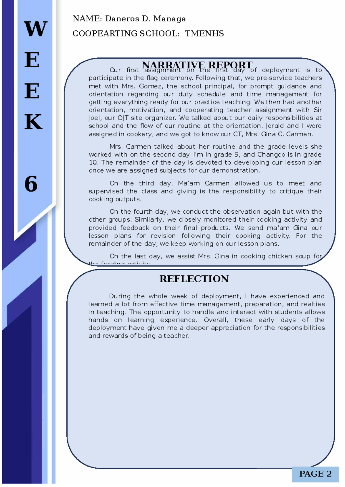 Week 1 Narrative Report & Reflection - OJT Teach Practicum - Studocu