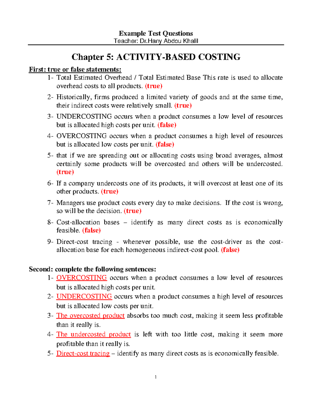 CH 05: Activity-Based Costing Test Questions & Answers - Studocu
