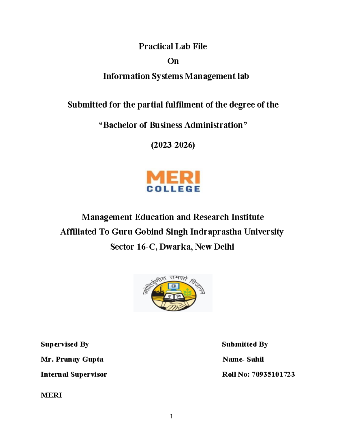 Lab File on Information Systems Management (MERI 1) - Studocu