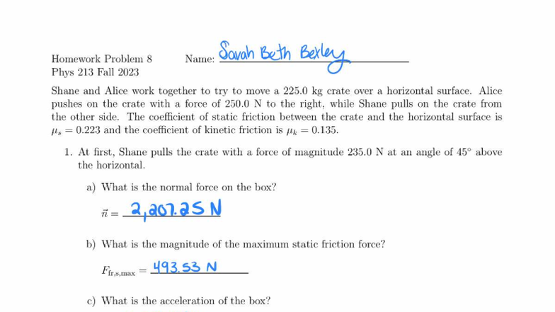 Phys 213 Fall 2023 Homework Problem 8: Forces on a Crate - Studocu