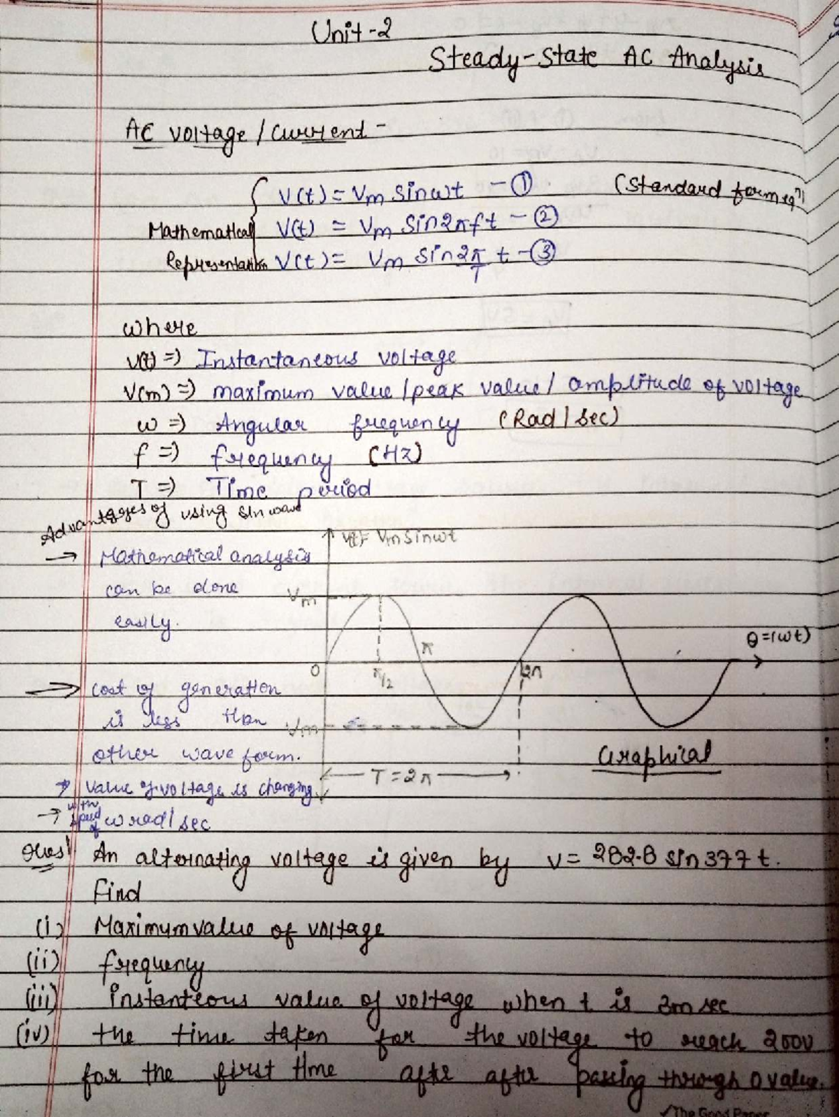 Electrical Unit 2: AC Analysis Theory & Numerical Problems - Studocu