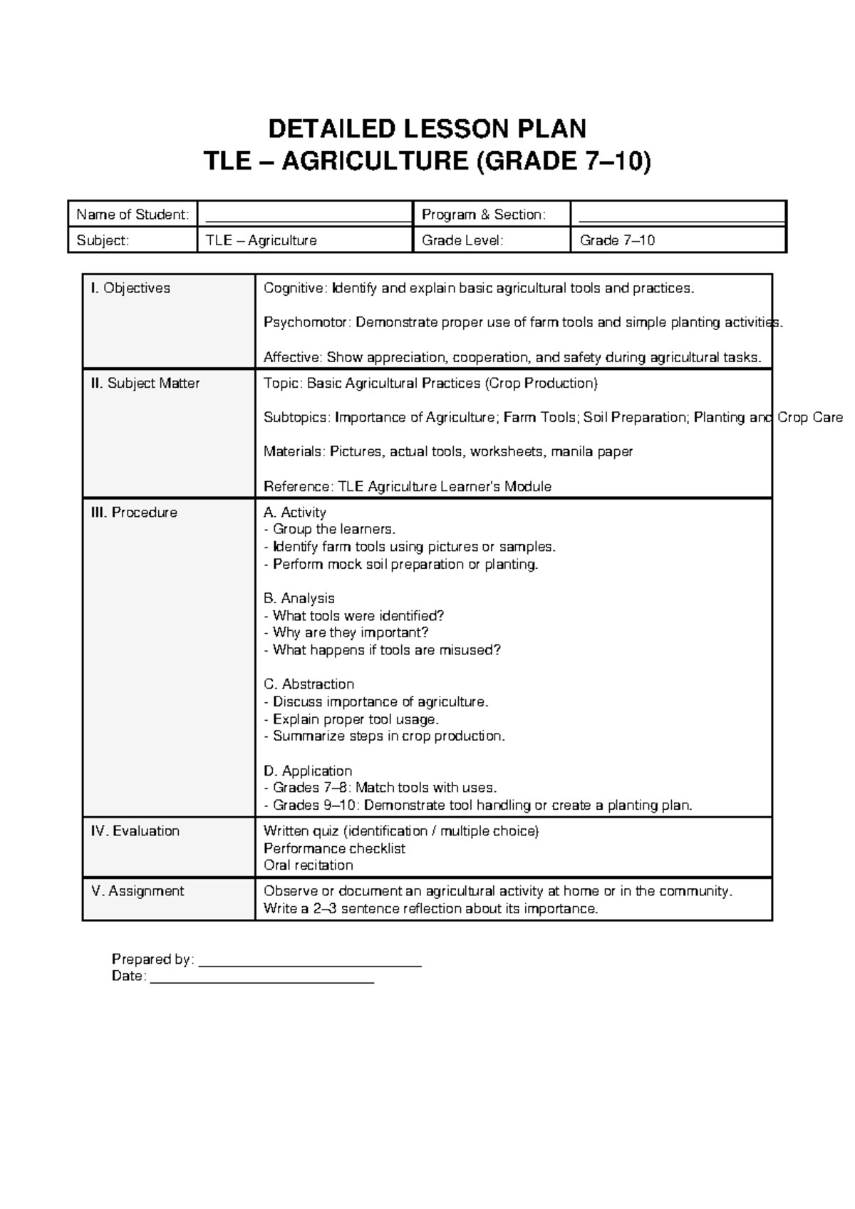 Complete DLP TLE Agriculture: Detailed Lesson Plan for Grade I - Studocu