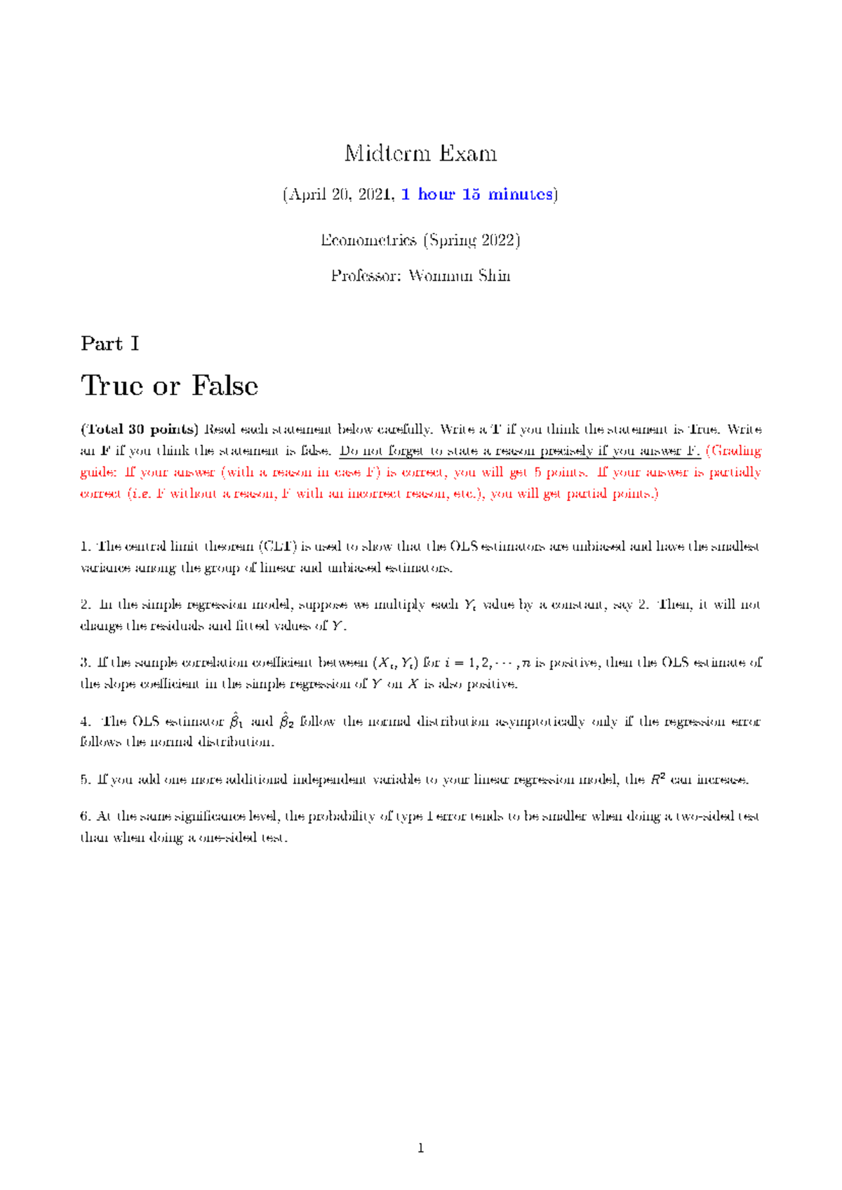 Midterm Exam on Econometrics (ECO 2022) - Spring 2022 - Studocu