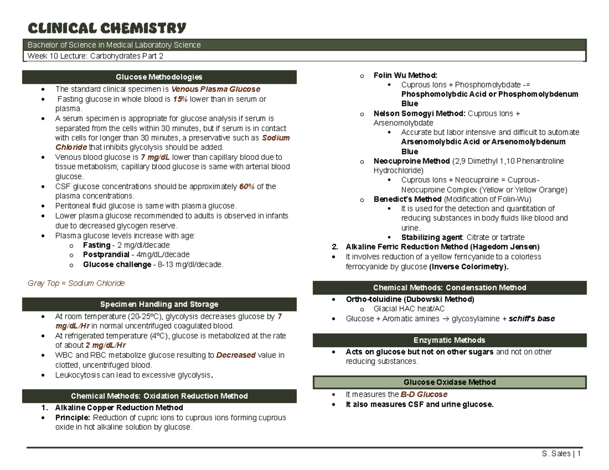 CLINICAL CHEMISTRY BS in Medical Lab Science Week 10 Lecture: Glucose ...