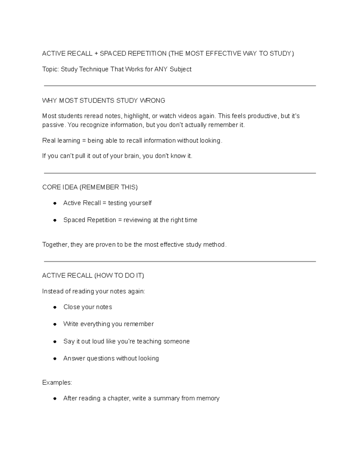 Active Recall & Spaced Repetition Study Techniques Guide - Studocu