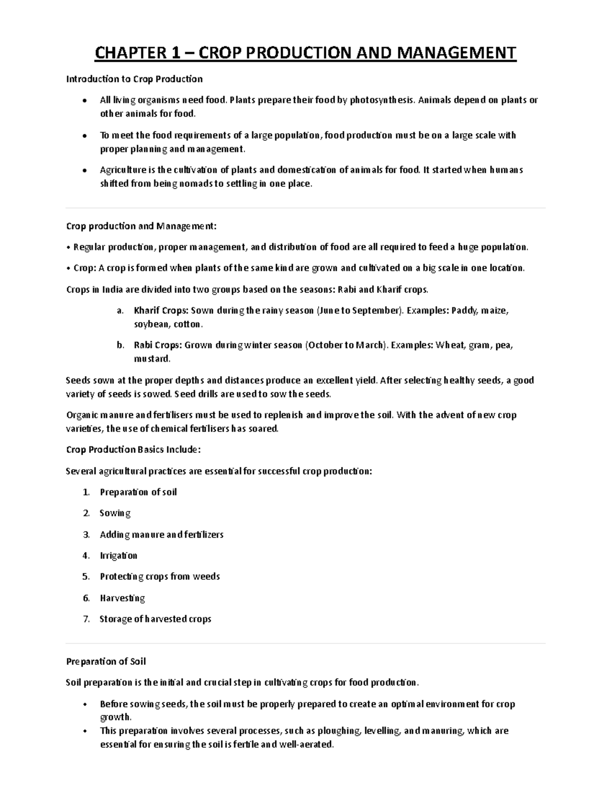 CHAPTER 1: CROP PRODUCTION AND MANAGEMENT - 8TH SCIENCE NOTES - Studocu