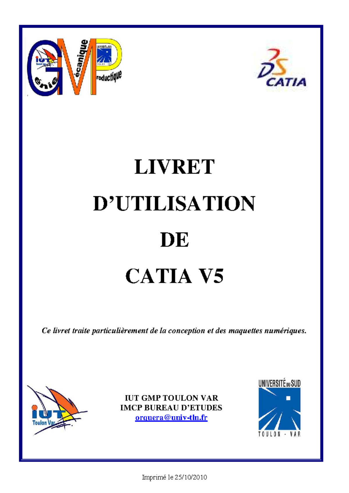 Livret CATIA V5 : Guide de Conception et Maquettes Numériques - Document Preview