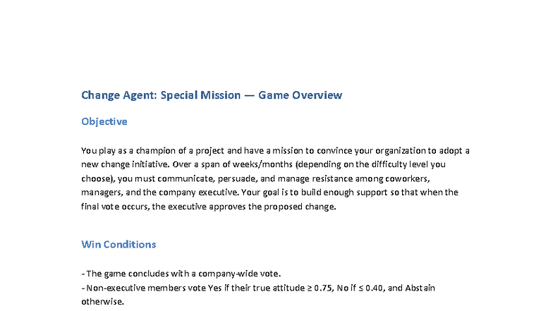 Change Agent: Special Mission Game Overview and Mechanics - Studocu
