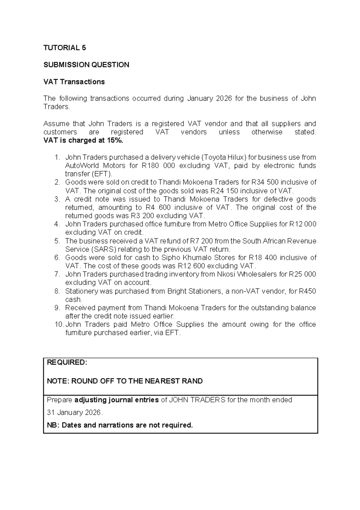 Tutorial 5: VAT Transactions Adjusting Journal Entries for Jan 2026 ...
